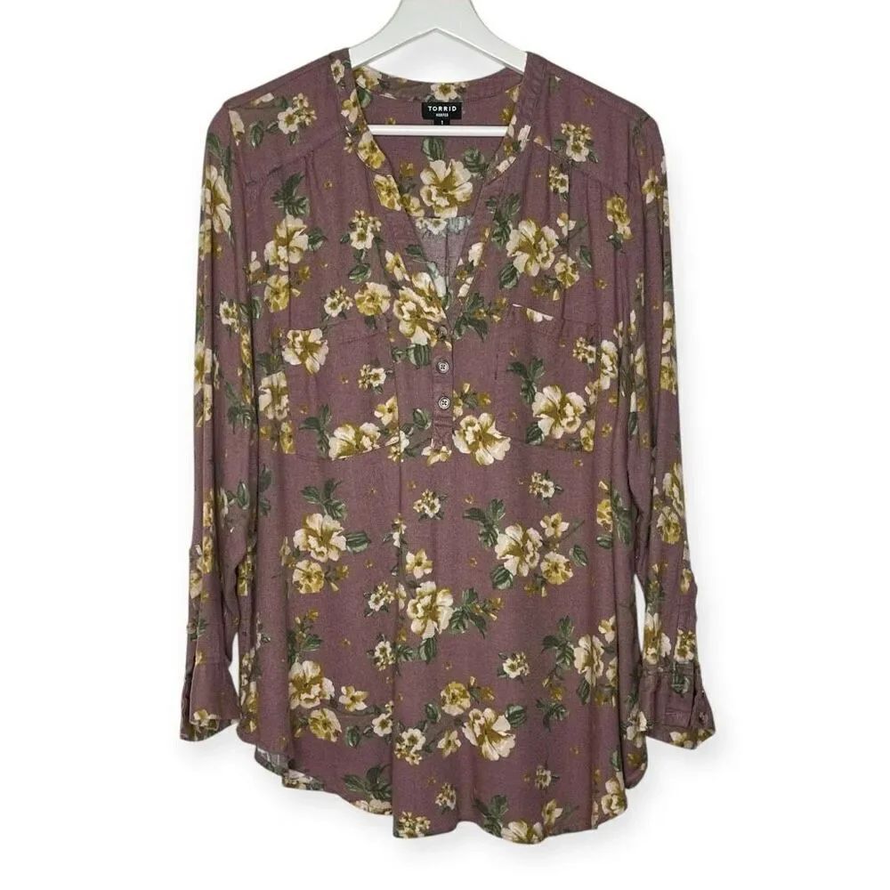 Torrid Harper Blouse Top Floral Rose Pink Purple Women’s Plus Size 1X XL